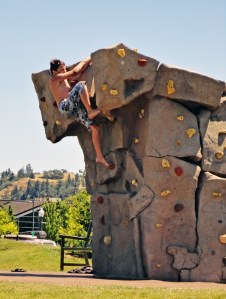 So seriously, this child begged his parents to go have a pint at Pfriem Brewery, directly across the street, so he could enjoy his young life climbing rocks next to the Columbia River.